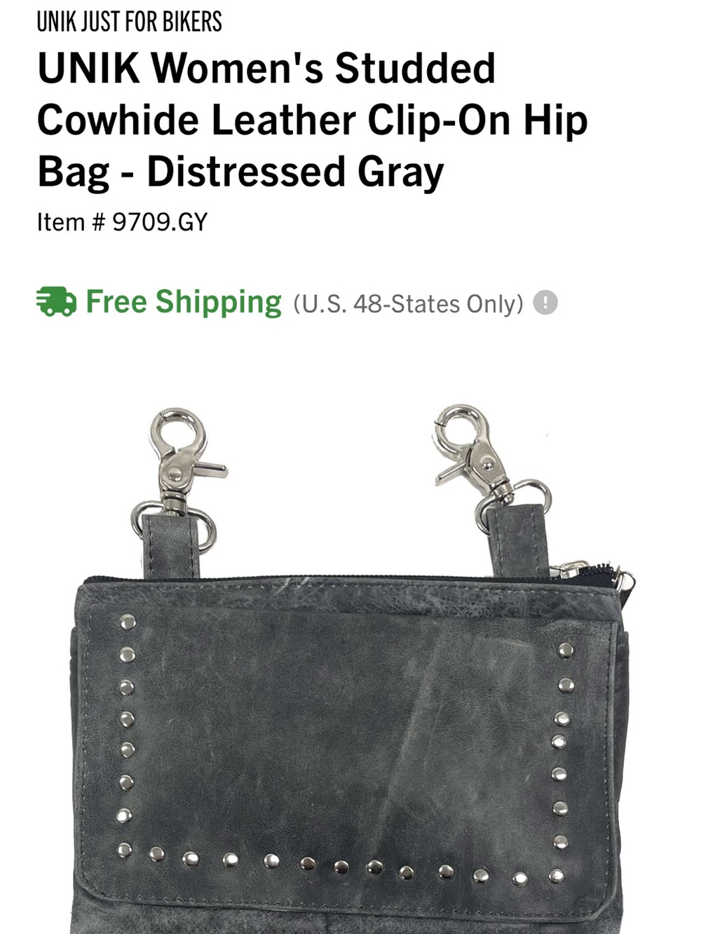Unik Studded Distressed Gray Cowhide Clip-On Hip Bag